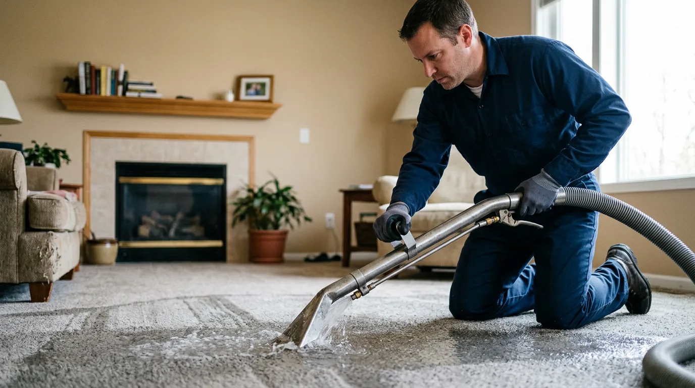 Water damage restoration technician working near Le Claire, IA